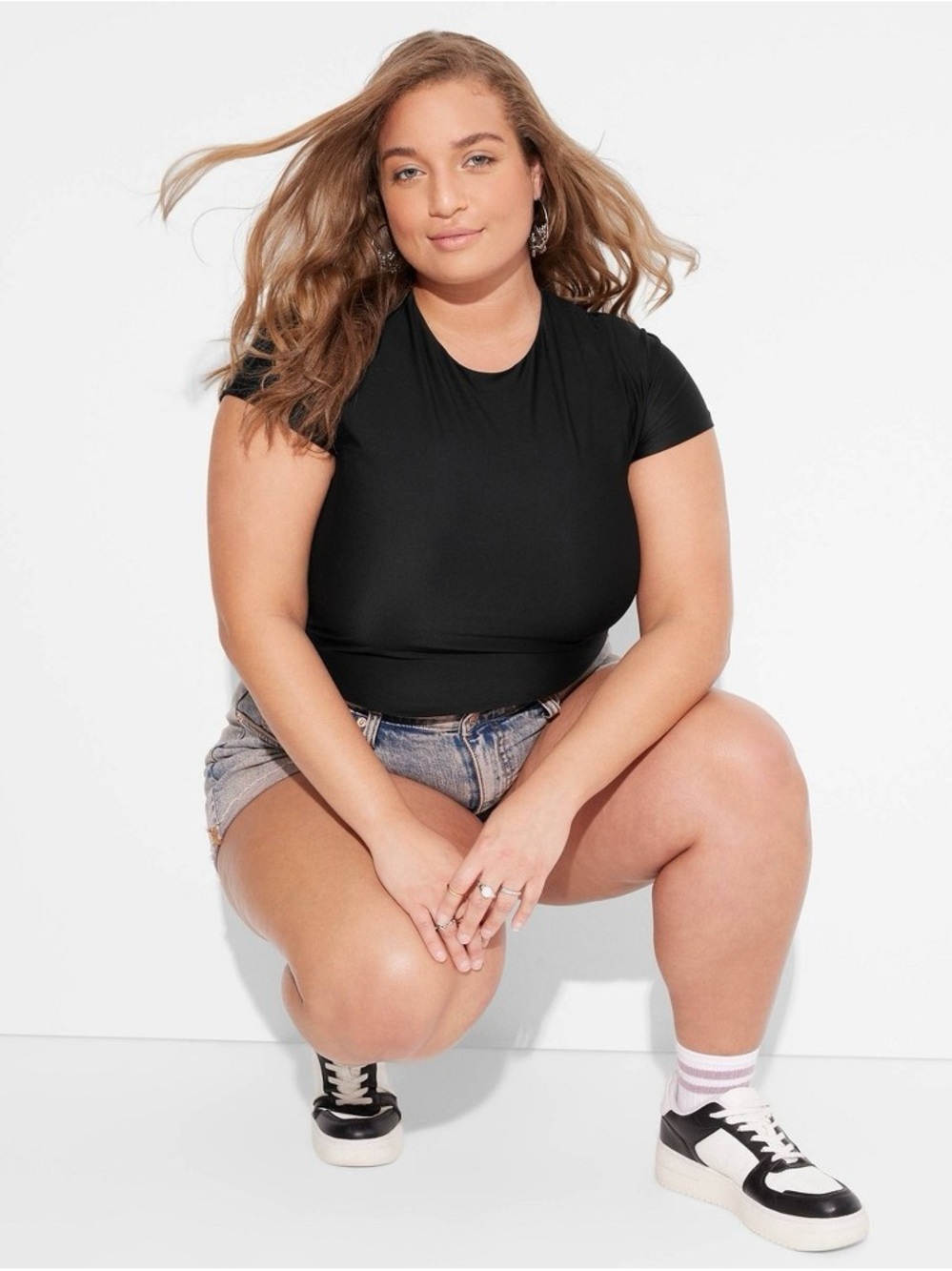 wild fable Black Short Sleeve Fitted Crop Top b141s